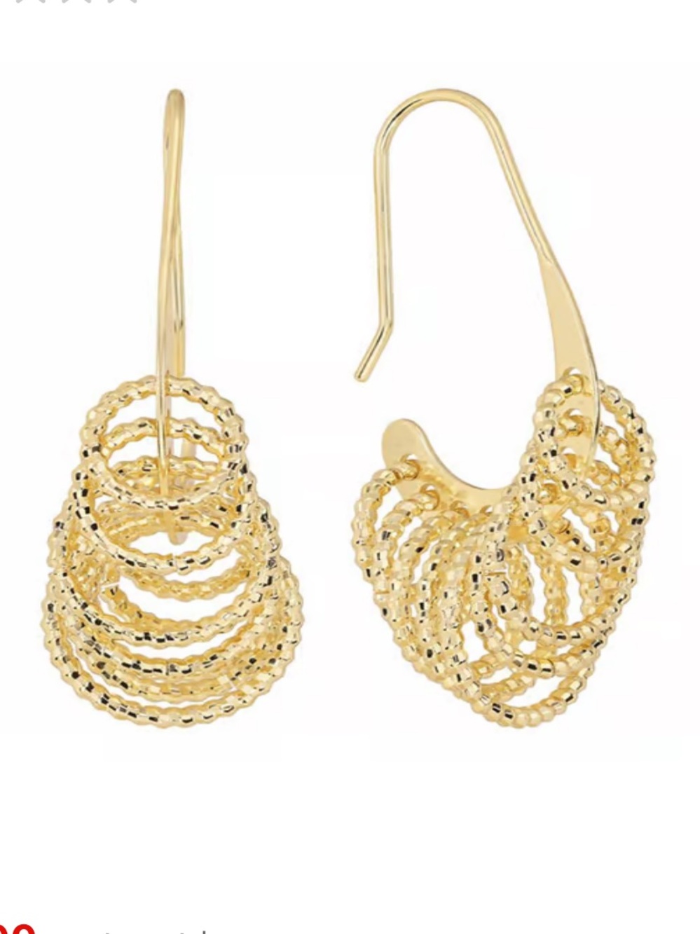Athra 14K Gold-Plated Diamond-Cut Multi Open Circle J-Hoop Earrings. NEW.